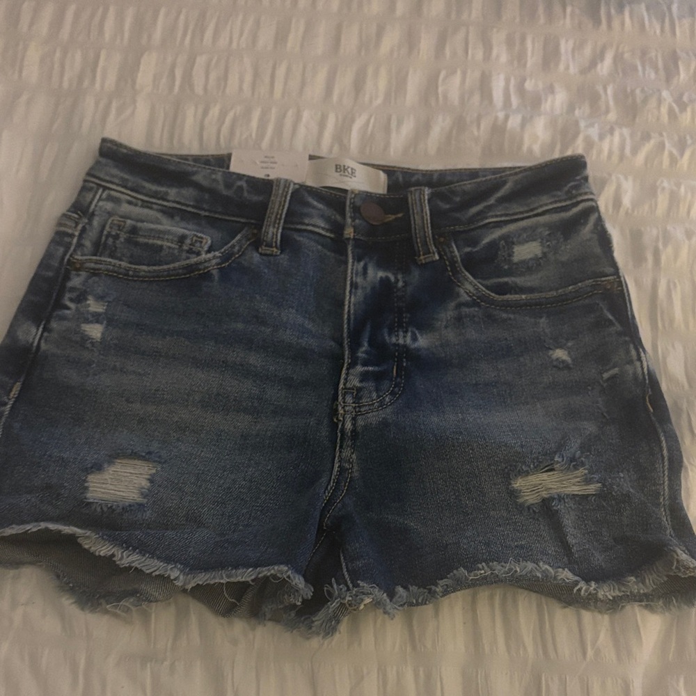 BKE Dark Blue Distressed Jean Shorts